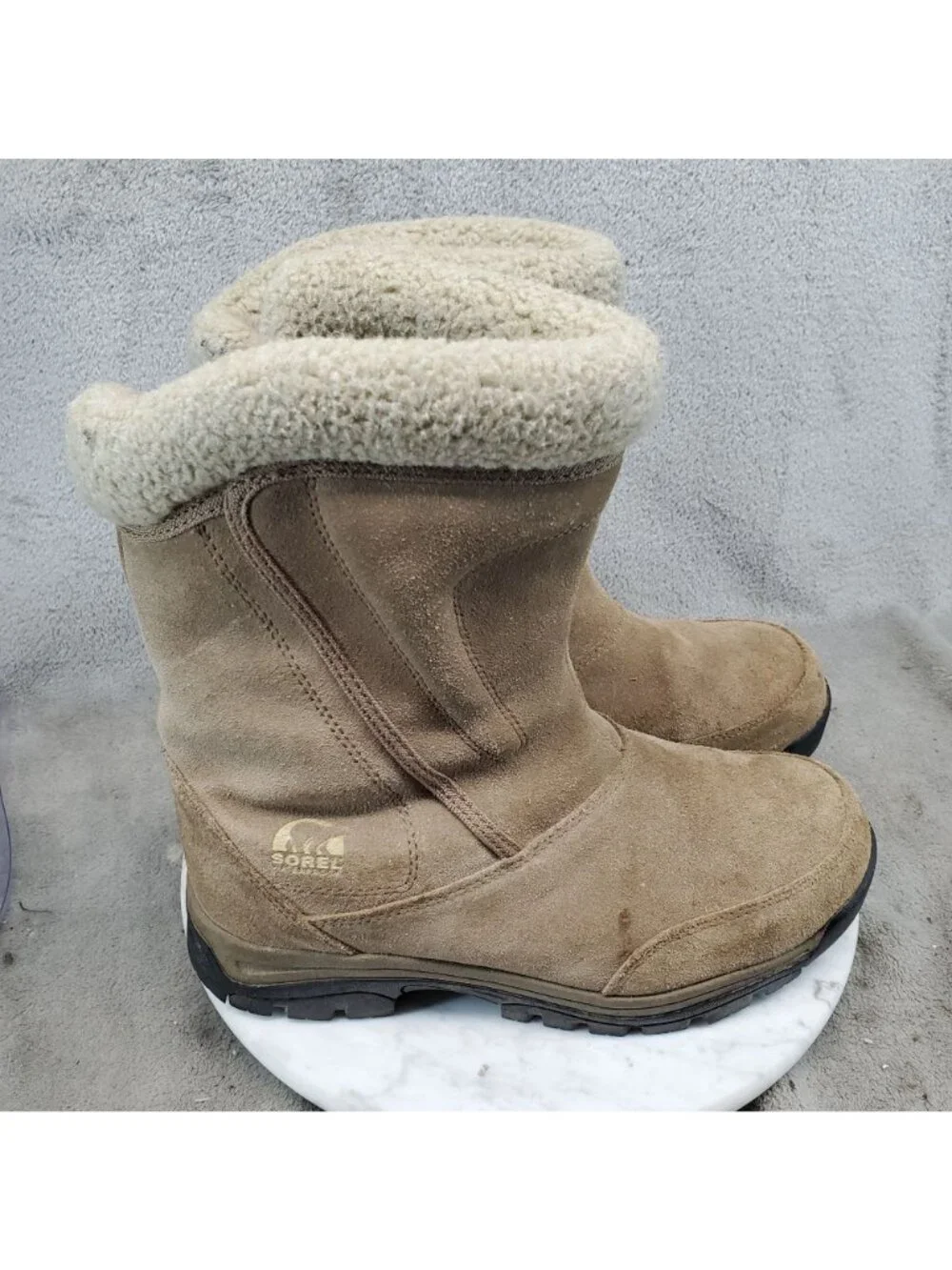 Sorel Shoes Womens Size 8.5 Waterfall Beige Suede Winter Boots *Read*